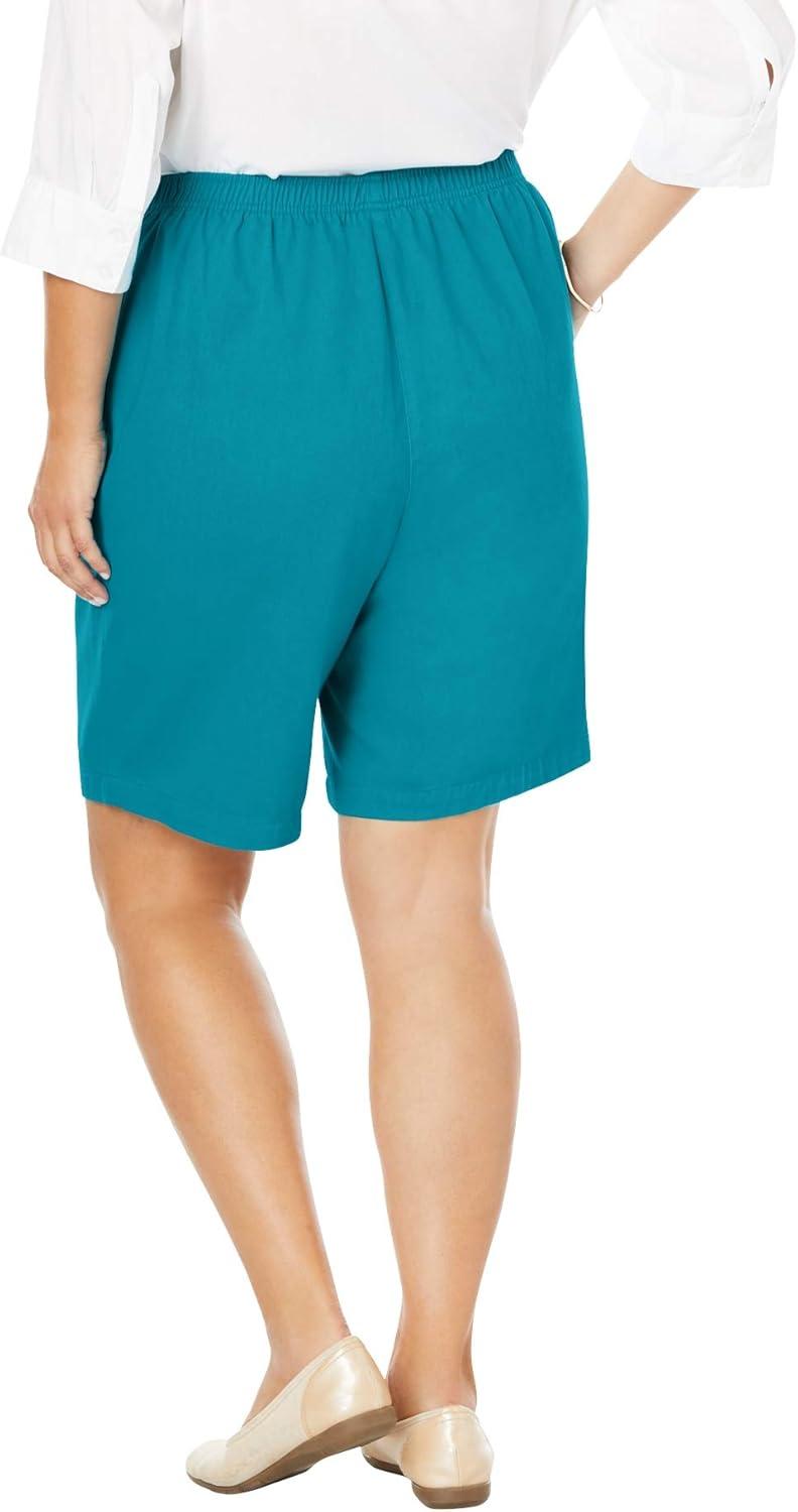 imageWoman Within Plus Size 7Day ElasticWaist PullOn Cotton Denim ShortsNatural Khaki