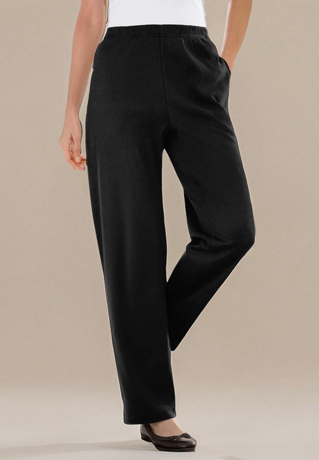 imageWoman Within Plus Size 7Day Knit Ribbed StraightLeg PullOn PantsBlack