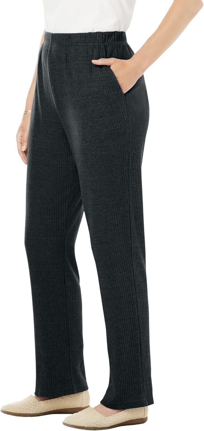 imageWoman Within Plus Size 7Day Knit Ribbed StraightLeg PullOn PantsNew Khaki