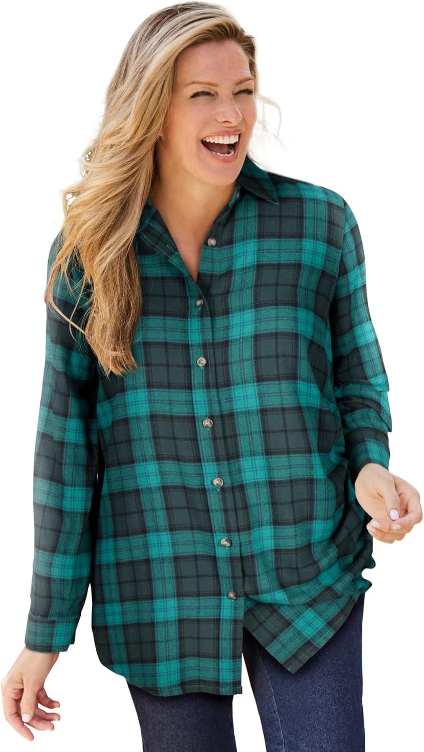 imageWoman Within Plus Size Classic Flannel ShirtDeep Teal Plaid