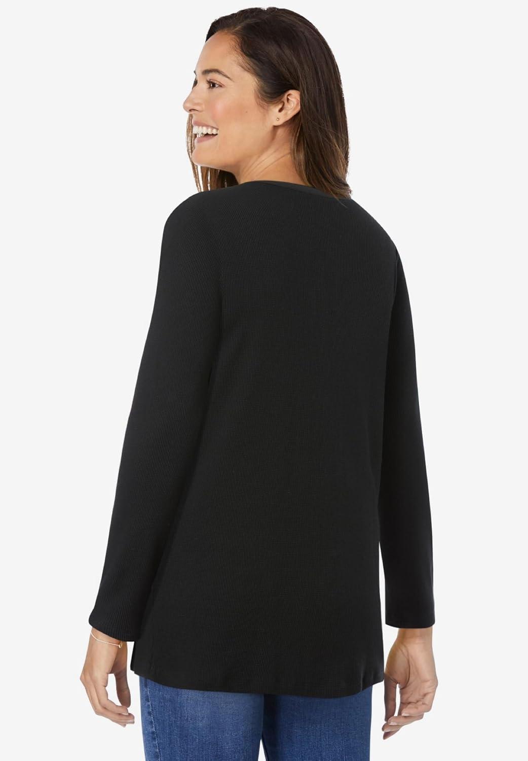 imageWoman Within Plus Size Embroidered Thermal Henley TeeBlack Vine Embroidery