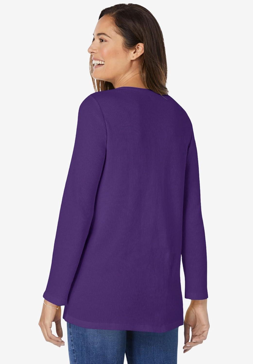 imageWoman Within Plus Size Embroidered Thermal Henley TeeRadiant Purple Vine Embroidery