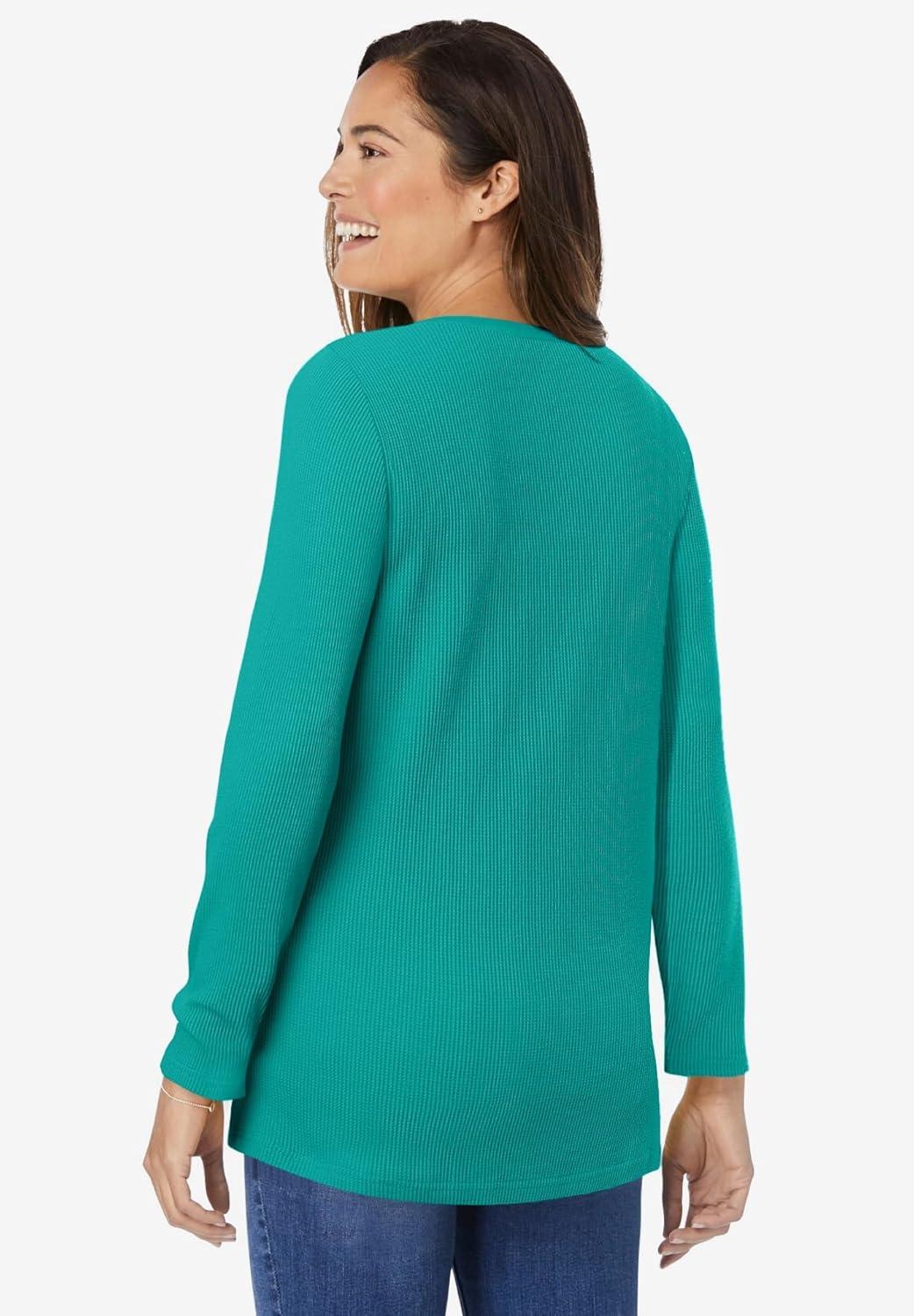 imageWoman Within Plus Size Embroidered Thermal Henley TeeWaterfall Vine Embroidery