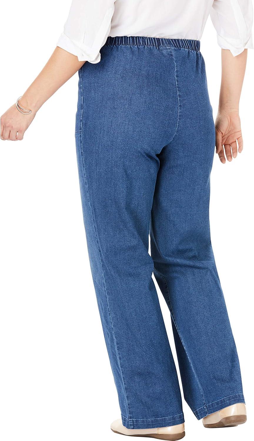 imageWoman Within Plus Size Fineline Stretch Denim WideLeg PullOn JeansGrey Denim