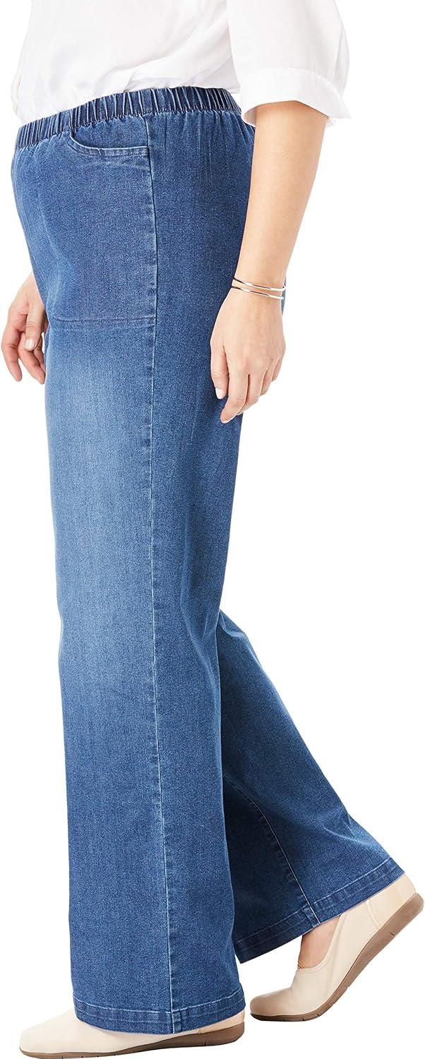 imageWoman Within Plus Size Fineline Stretch Denim WideLeg PullOn JeansGrey Denim