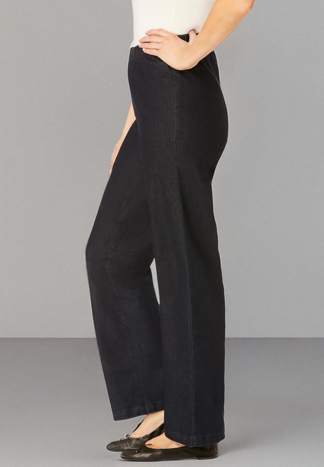 imageWoman Within Plus Size Fineline Stretch Denim WideLeg PullOn JeansLight Stonewash