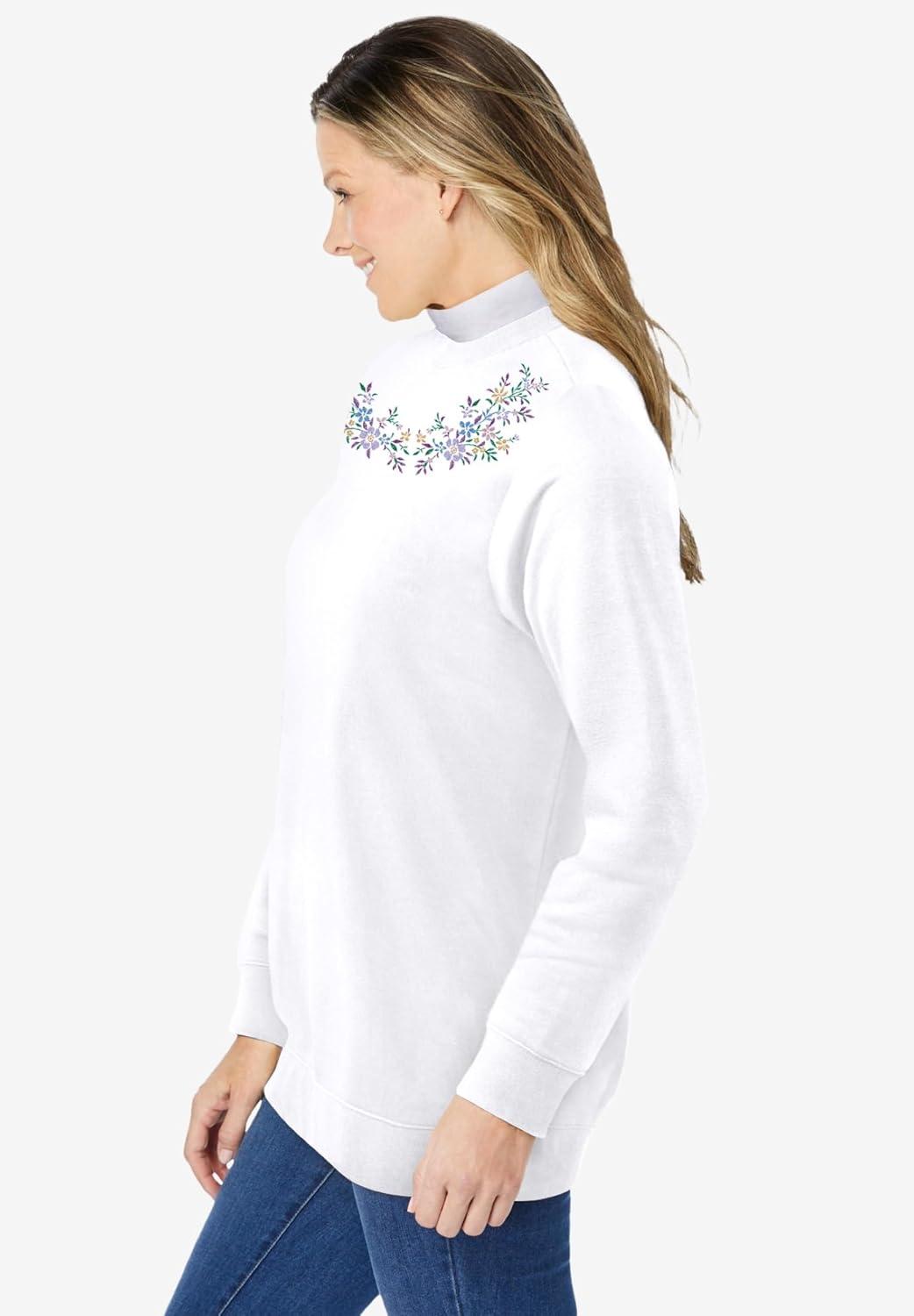 imageWoman Within Plus Size LayeredLook SweatshirtWhite Multi Trellis Placement