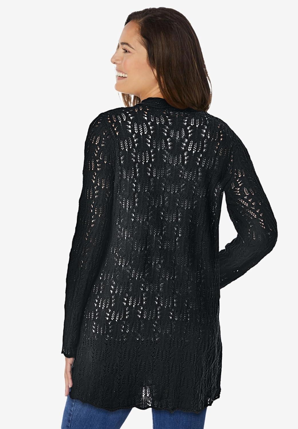 imageWoman Within Plus Size Open Front Pointelle CardiganBlack