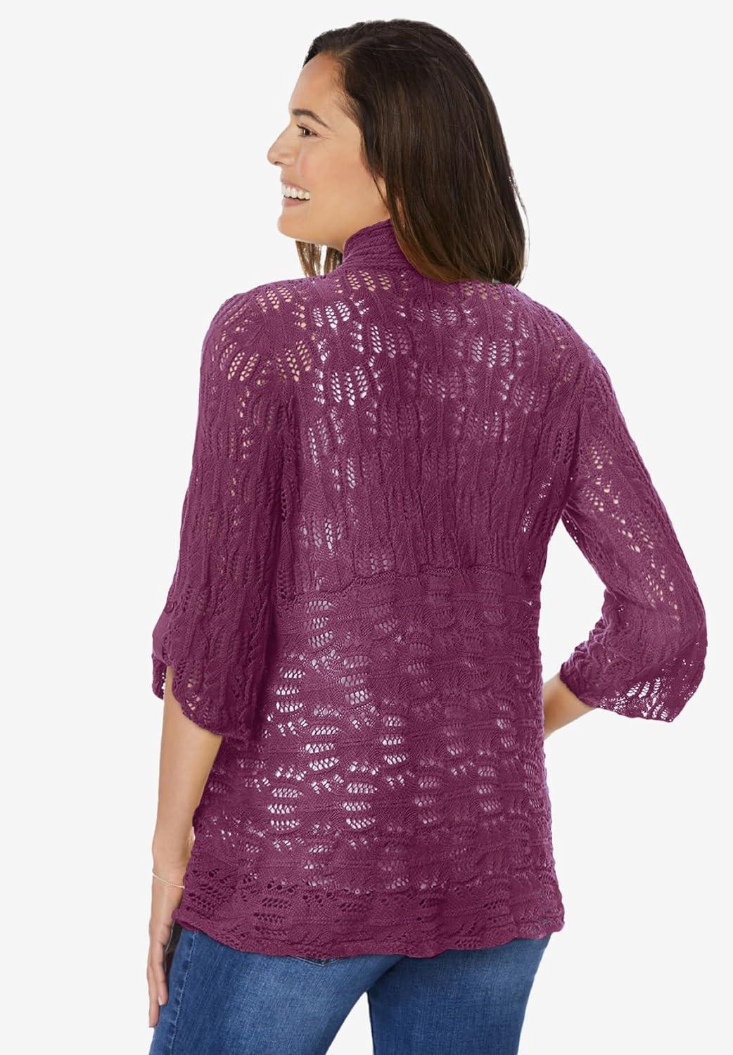 imageWoman Within Plus Size Open Front Pointelle CardiganDeep Claret