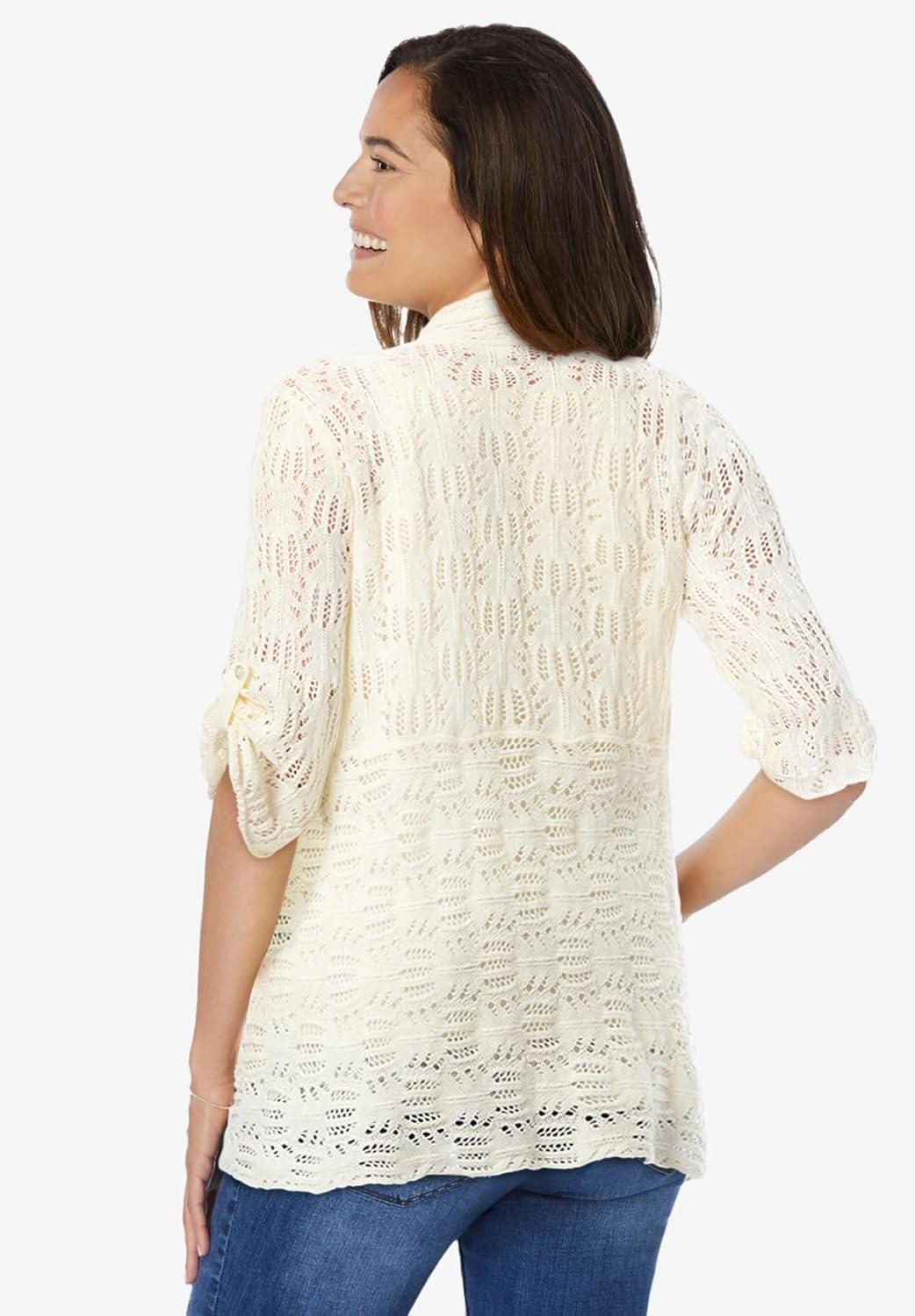 imageWoman Within Plus Size Open Front Pointelle CardiganIvory