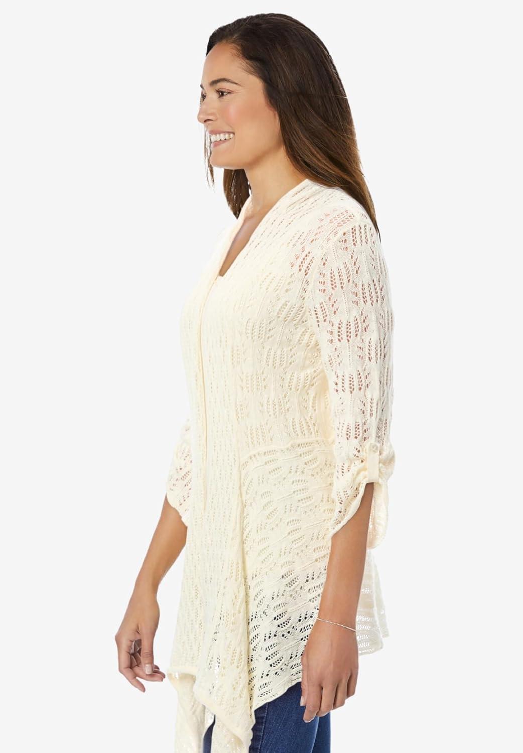 imageWoman Within Plus Size Open Front Pointelle CardiganIvory