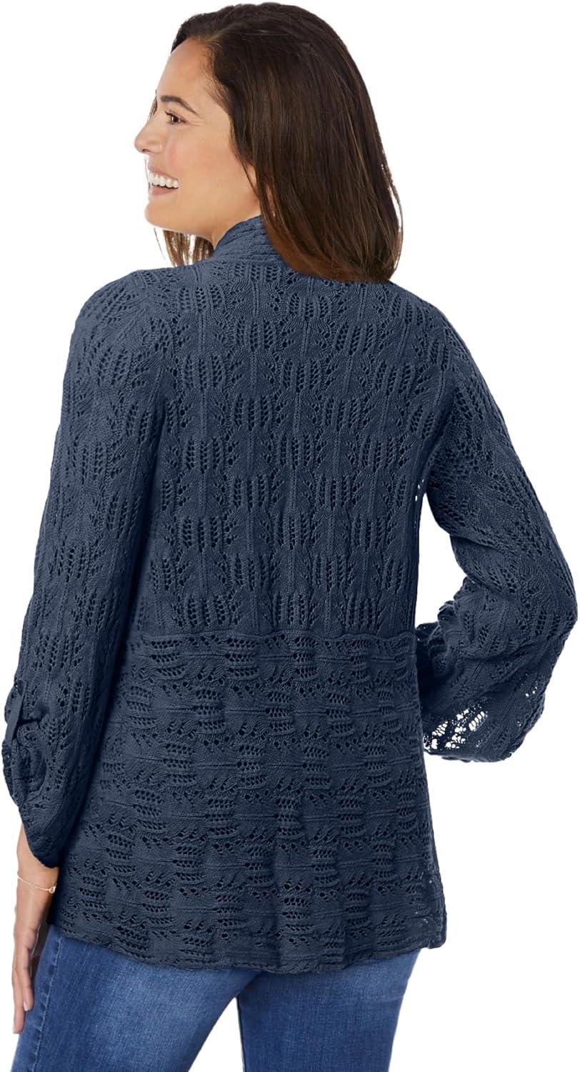 imageWoman Within Plus Size Open Front Pointelle CardiganNavy