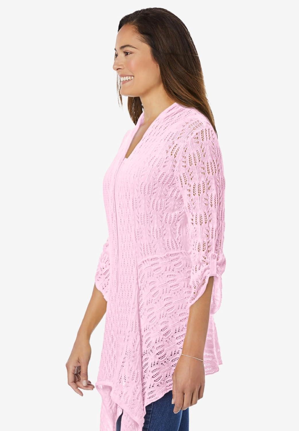 imageWoman Within Plus Size Open Front Pointelle CardiganPink