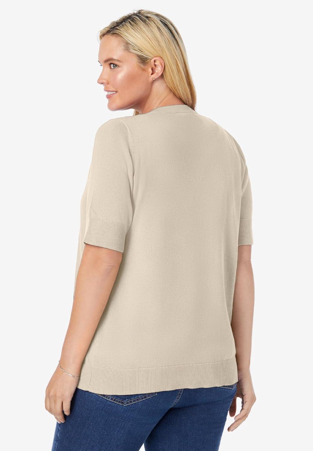 imageWoman Within Plus Size Perfect ElbowLength Sleeve CardiganNatural Khaki