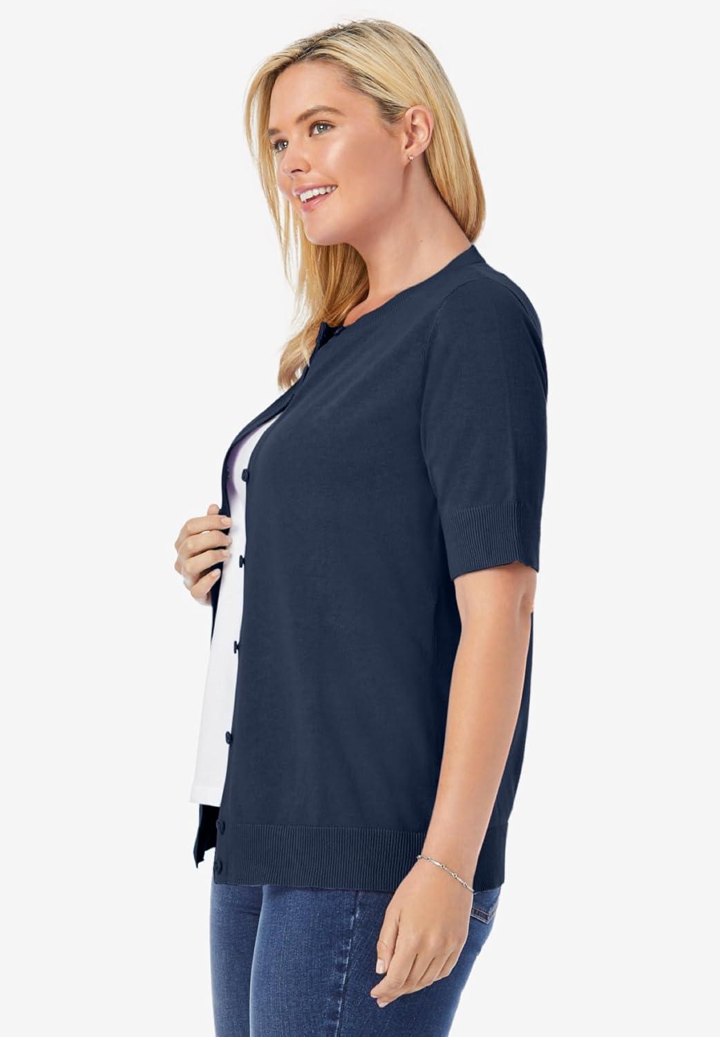 imageWoman Within Plus Size Perfect ElbowLength Sleeve CardiganNavy