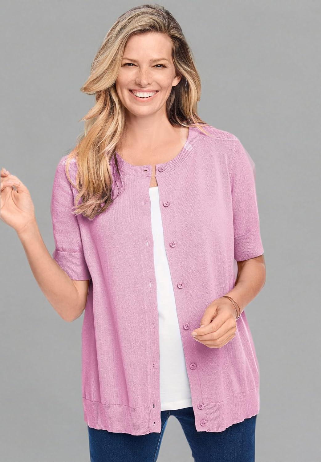 imageWoman Within Plus Size Perfect ElbowLength Sleeve CardiganPink