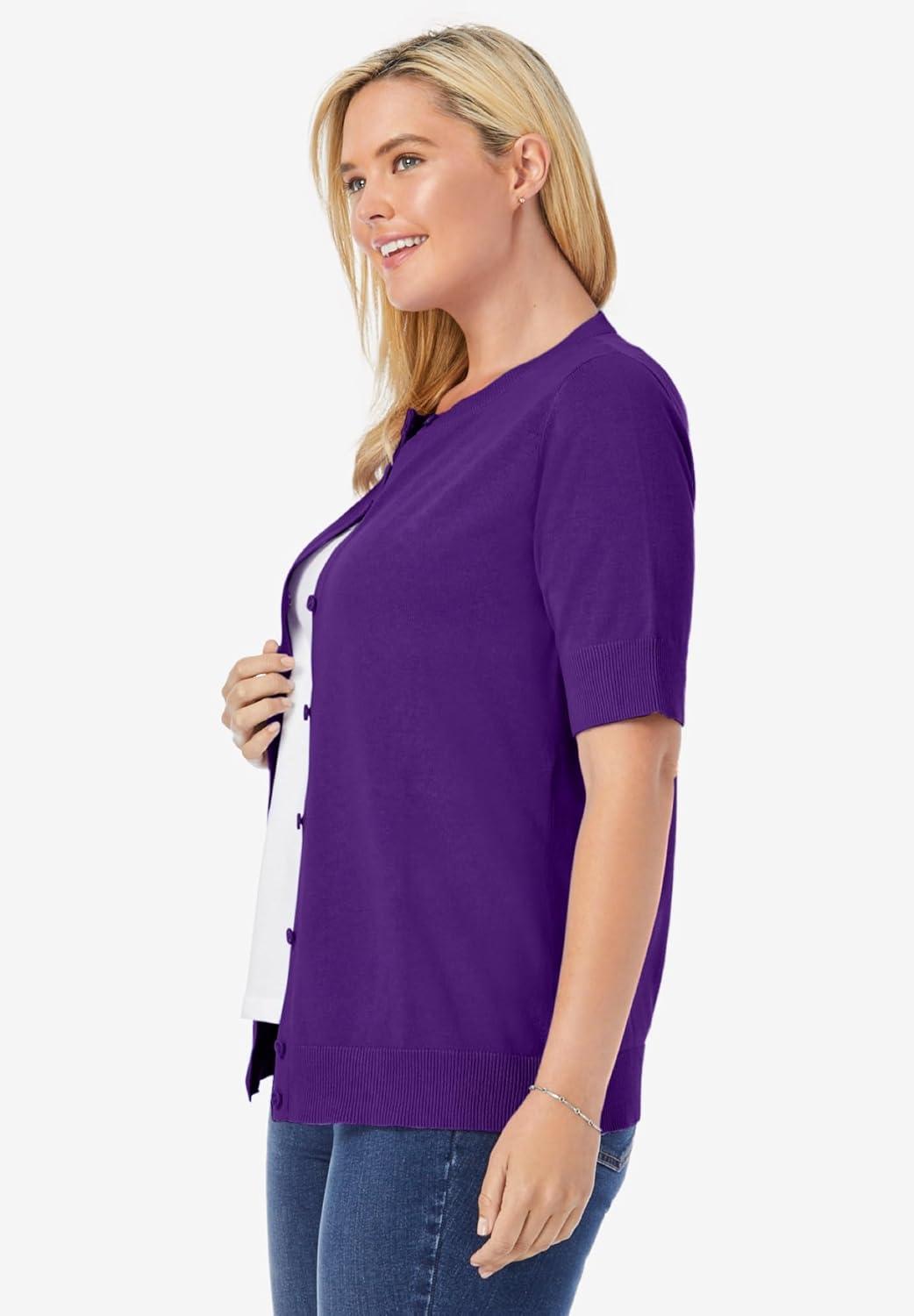 imageWoman Within Plus Size Perfect ElbowLength Sleeve CardiganRadiant Purple