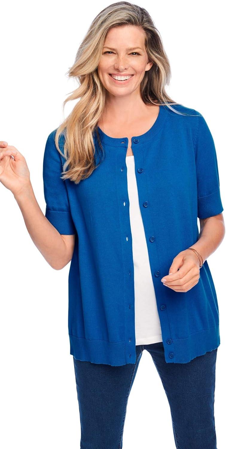 imageWoman Within Plus Size Perfect ElbowLength Sleeve CardiganRaspberry