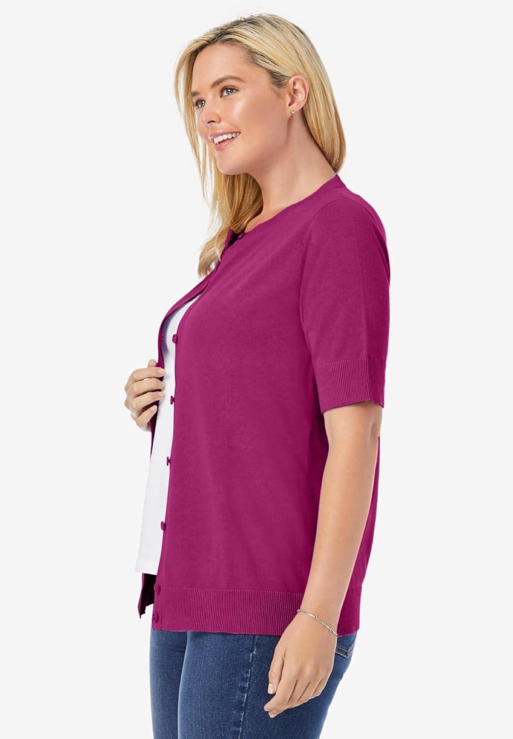 imageWoman Within Plus Size Perfect ElbowLength Sleeve CardiganRaspberry