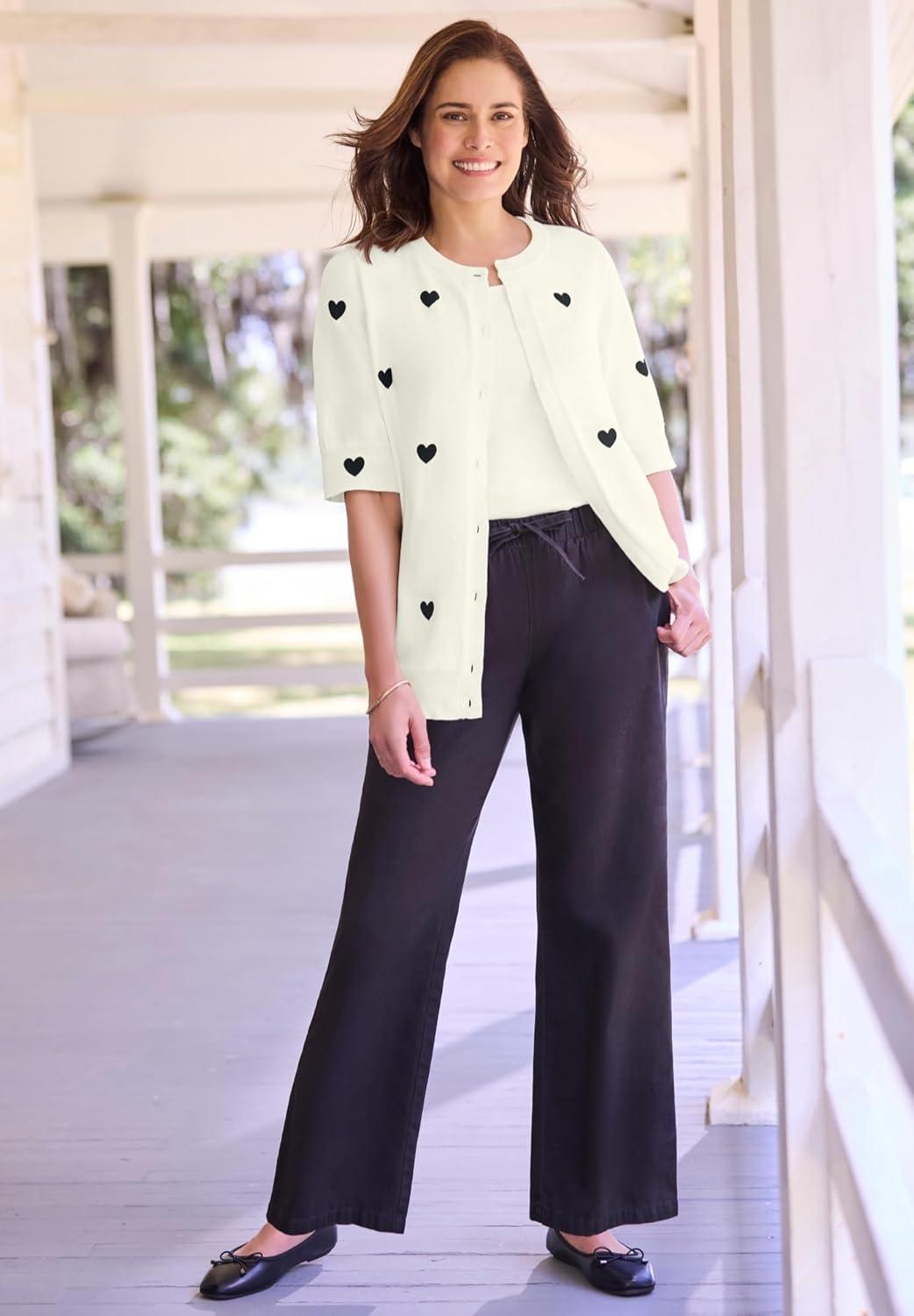 imageWoman Within Plus Size Perfect ElbowLength Sleeve CardiganWhite Flower Embroidery