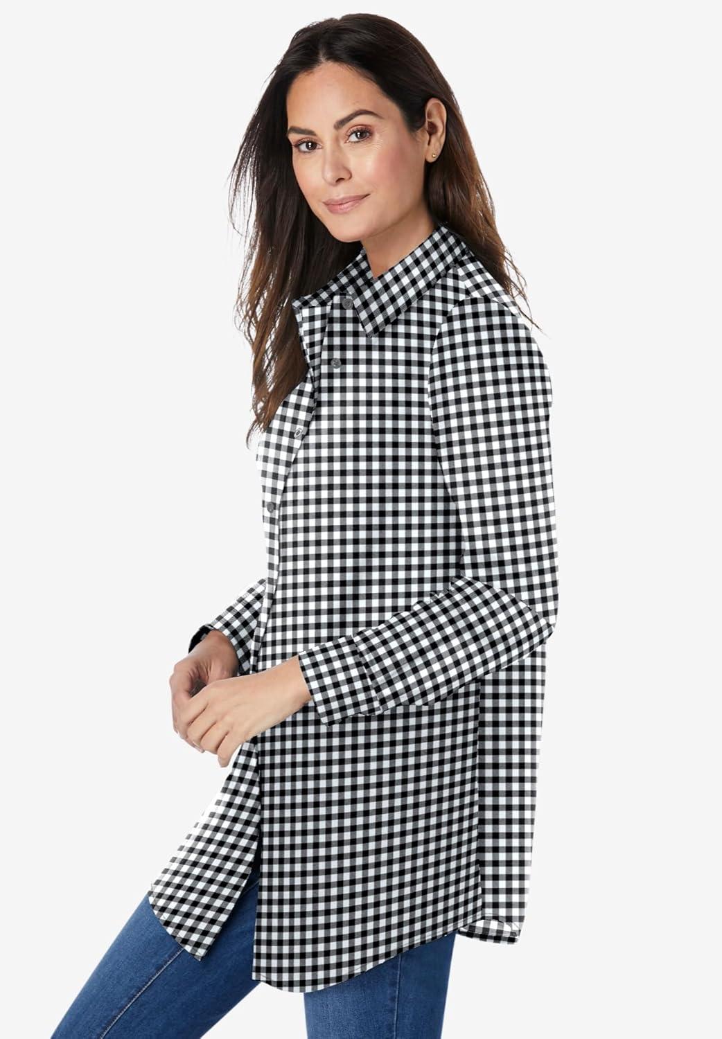 imageWoman Within Plus Size Perfect Long Sleeve ShirtBlack Gingham