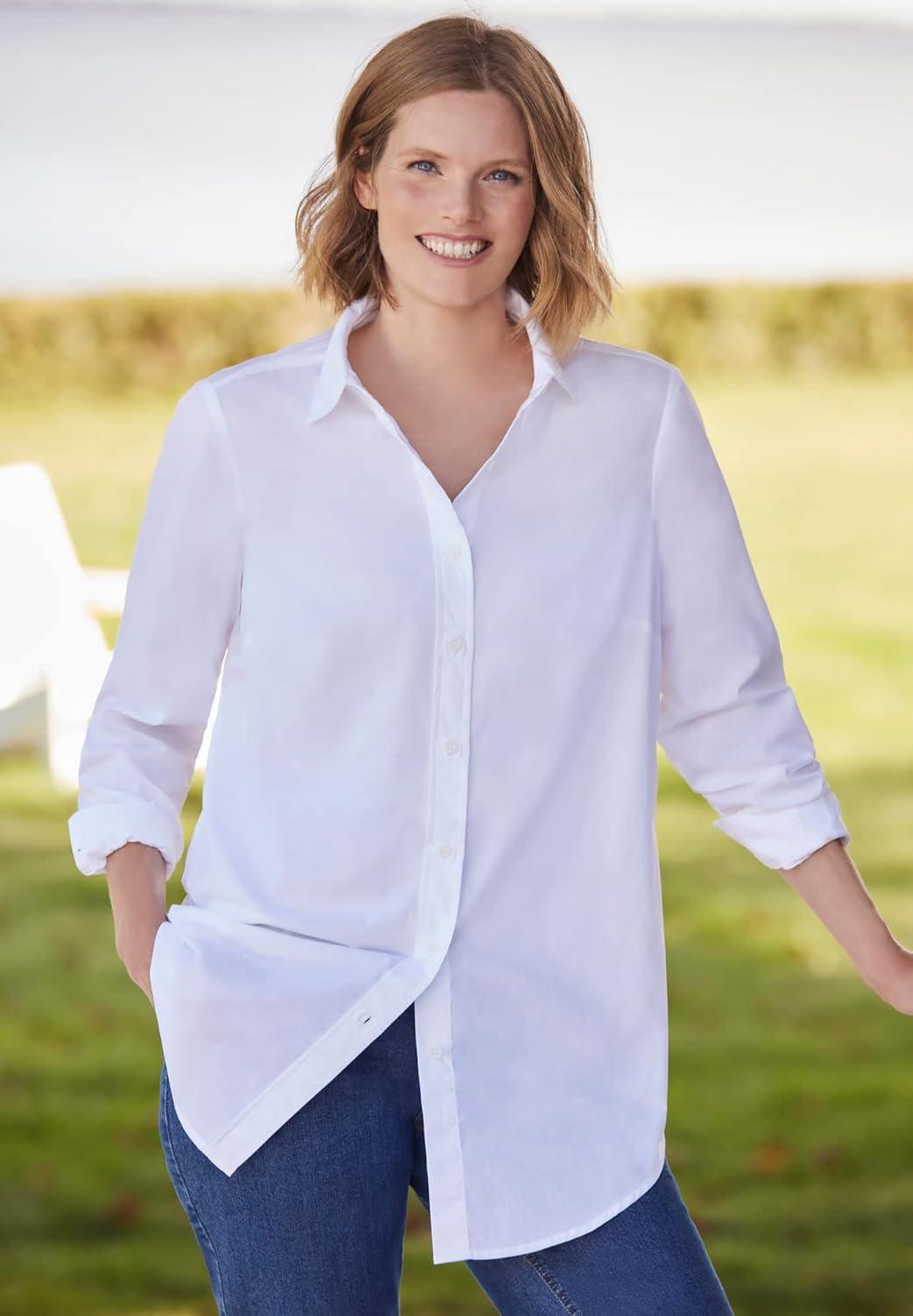 imageWoman Within Plus Size Perfect Long Sleeve ShirtBlack Red Bias