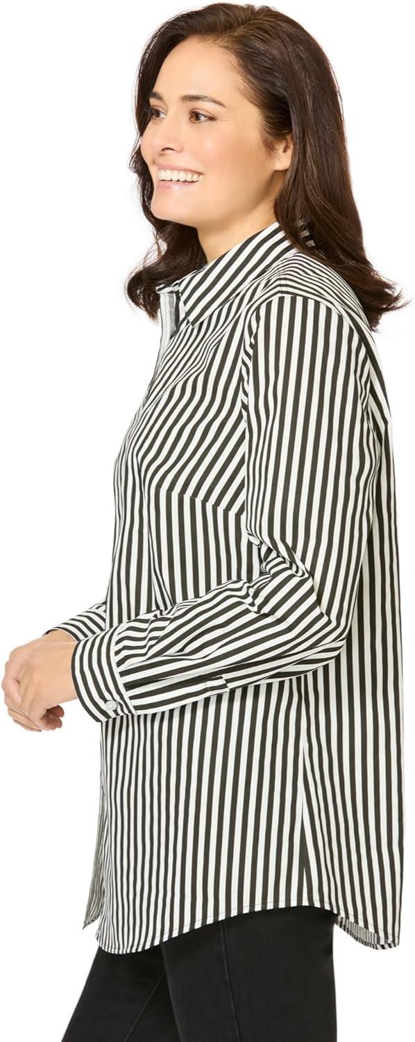 imageWoman Within Plus Size Perfect Long Sleeve ShirtBlack Stripe