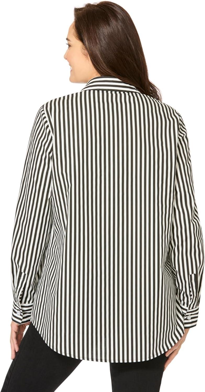imageWoman Within Plus Size Perfect Long Sleeve ShirtBlack Stripe