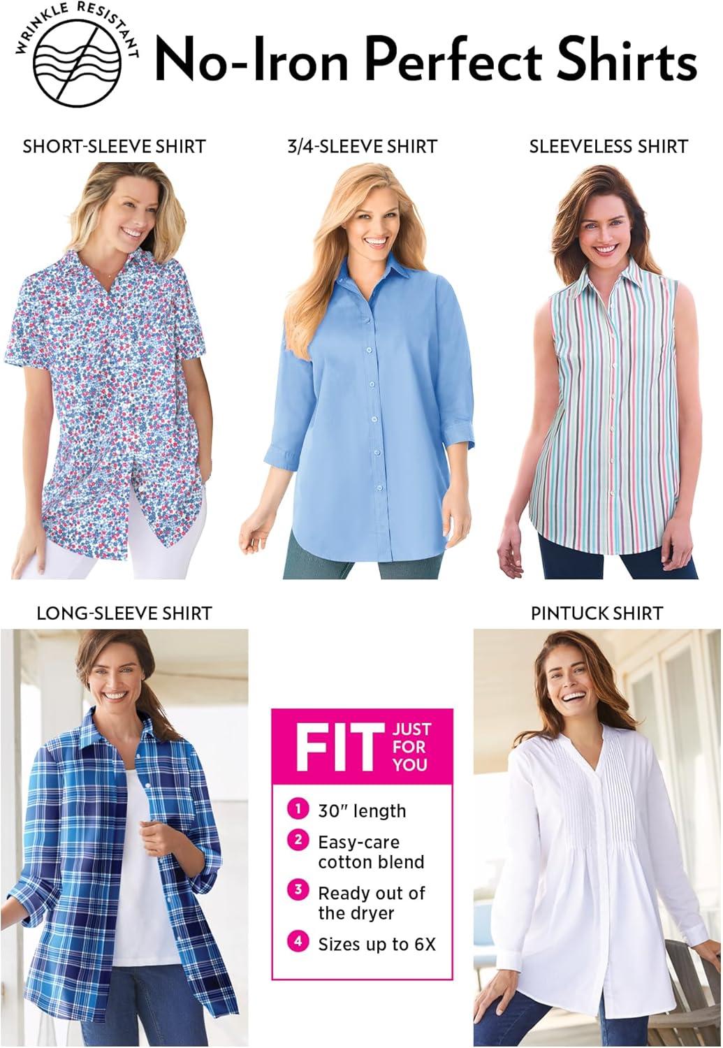 imageWoman Within Plus Size Perfect Long Sleeve ShirtBright Rose Gridded Floral