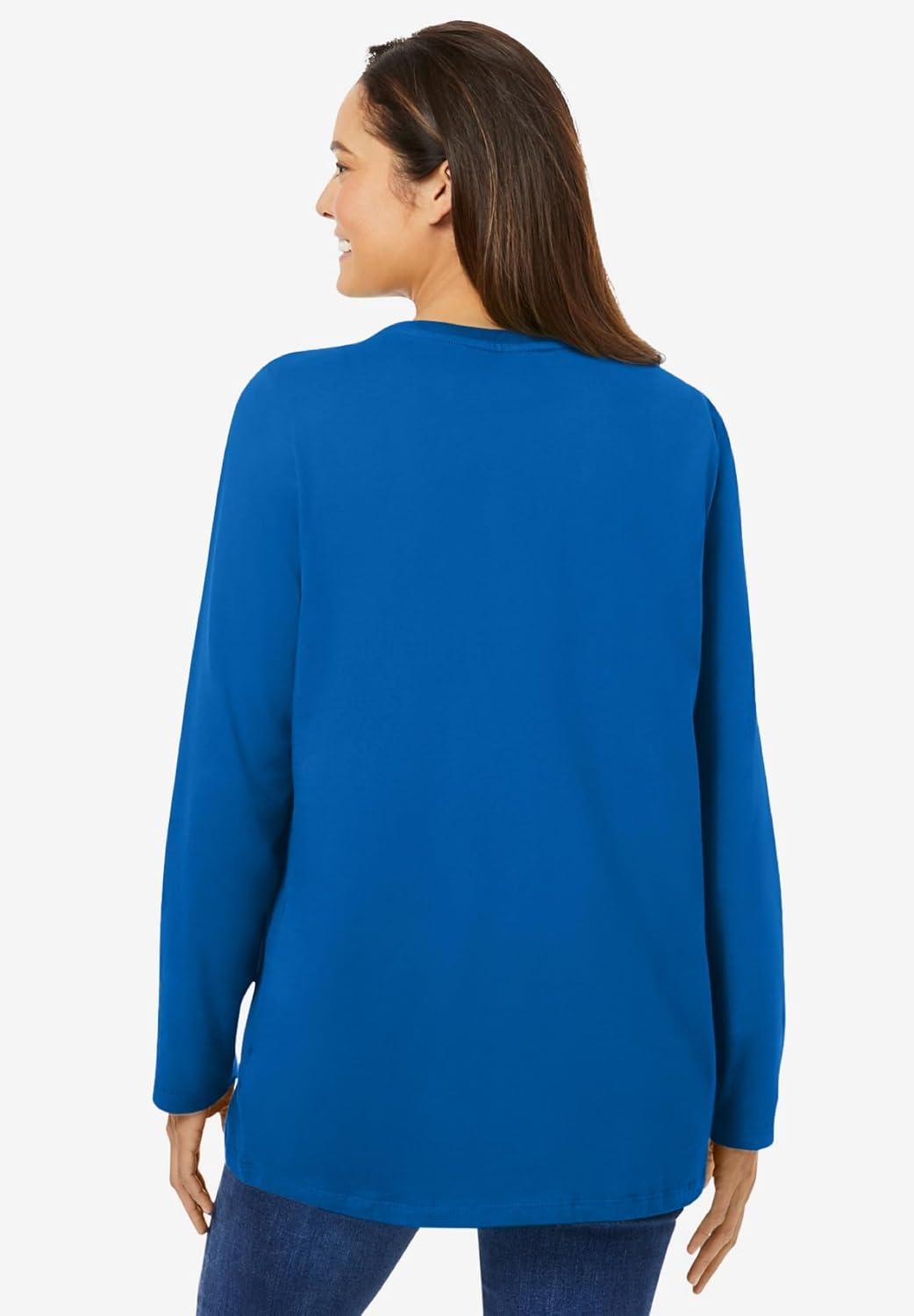 imageWoman Within Plus Size Perfect LongSleeve Crewneck Tee Petite AvailableBright Cobalt