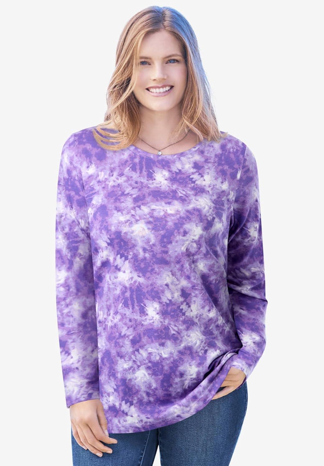 imageWoman Within Plus Size Perfect LongSleeve Crewneck Tee Petite AvailableBright Cobalt