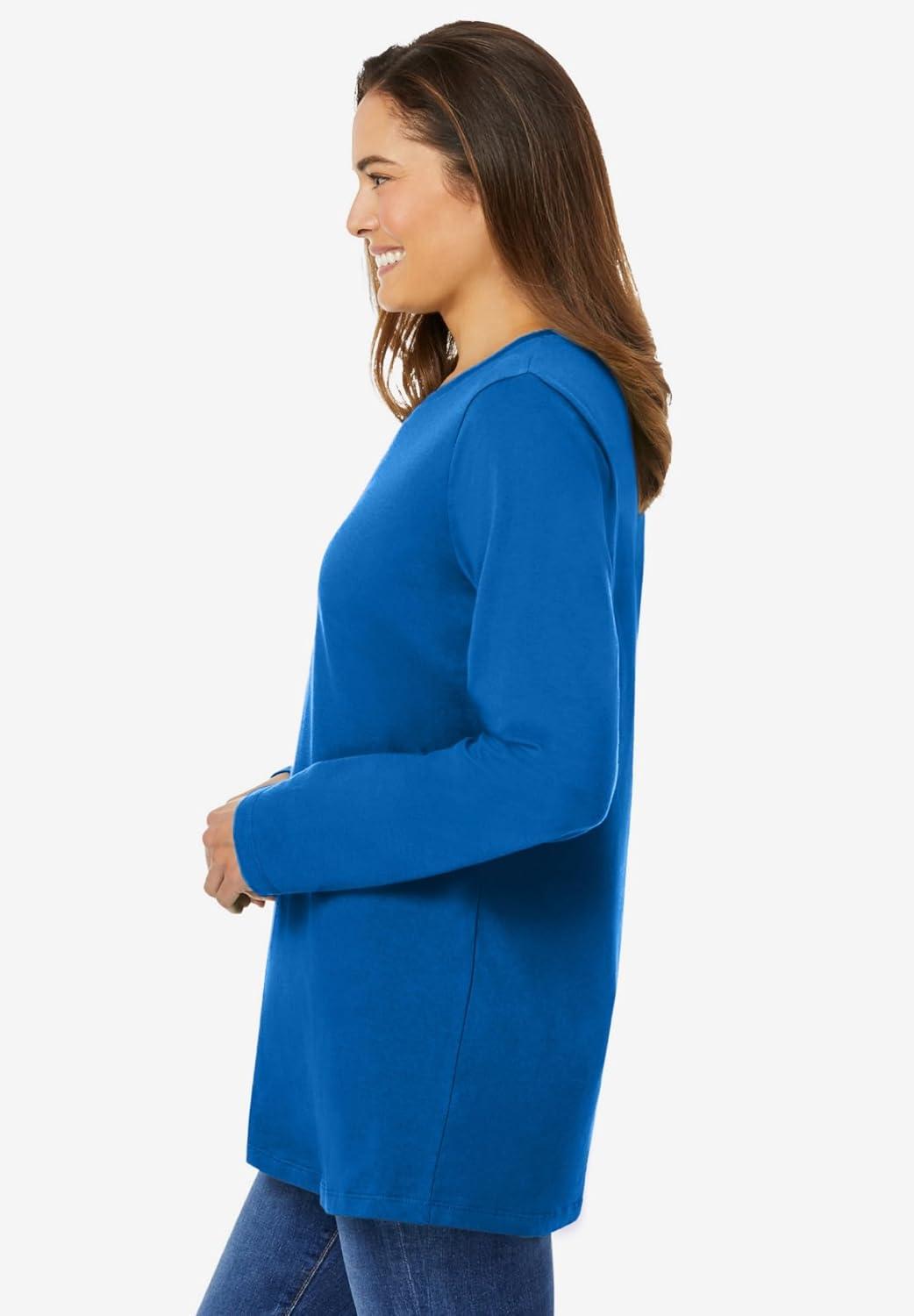imageWoman Within Plus Size Perfect LongSleeve Crewneck Tee Petite AvailableBright Cobalt