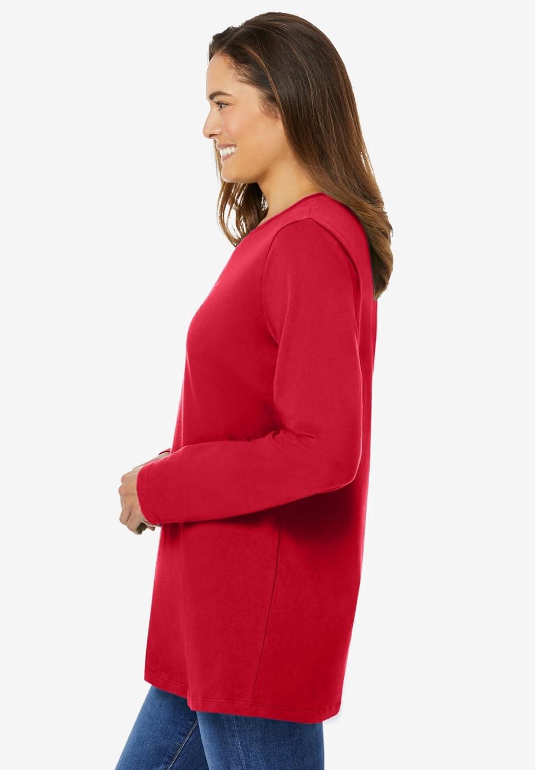 imageWoman Within Plus Size Perfect LongSleeve Crewneck Tee Petite AvailableClassic Red
