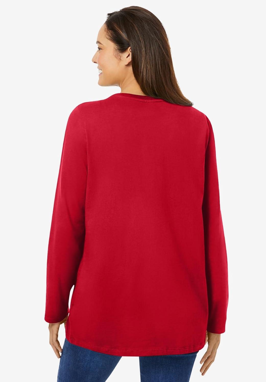 imageWoman Within Plus Size Perfect LongSleeve Crewneck Tee Petite AvailableClassic Red