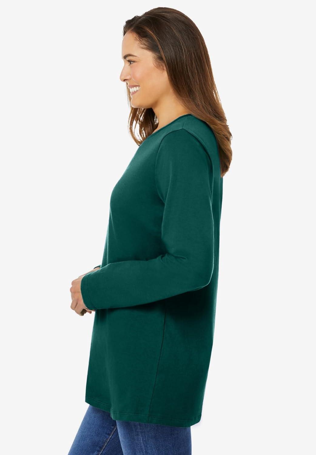 imageWoman Within Plus Size Perfect LongSleeve Crewneck Tee Petite AvailableEmerald Green