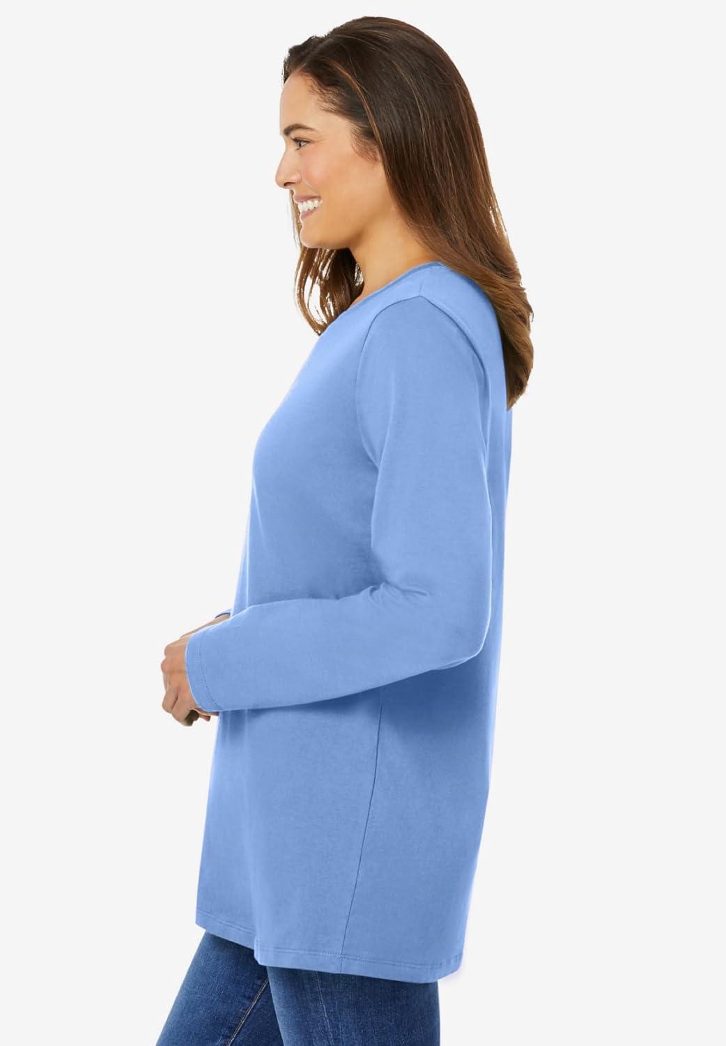 imageWoman Within Plus Size Perfect LongSleeve Crewneck Tee Petite AvailableFrench Blue