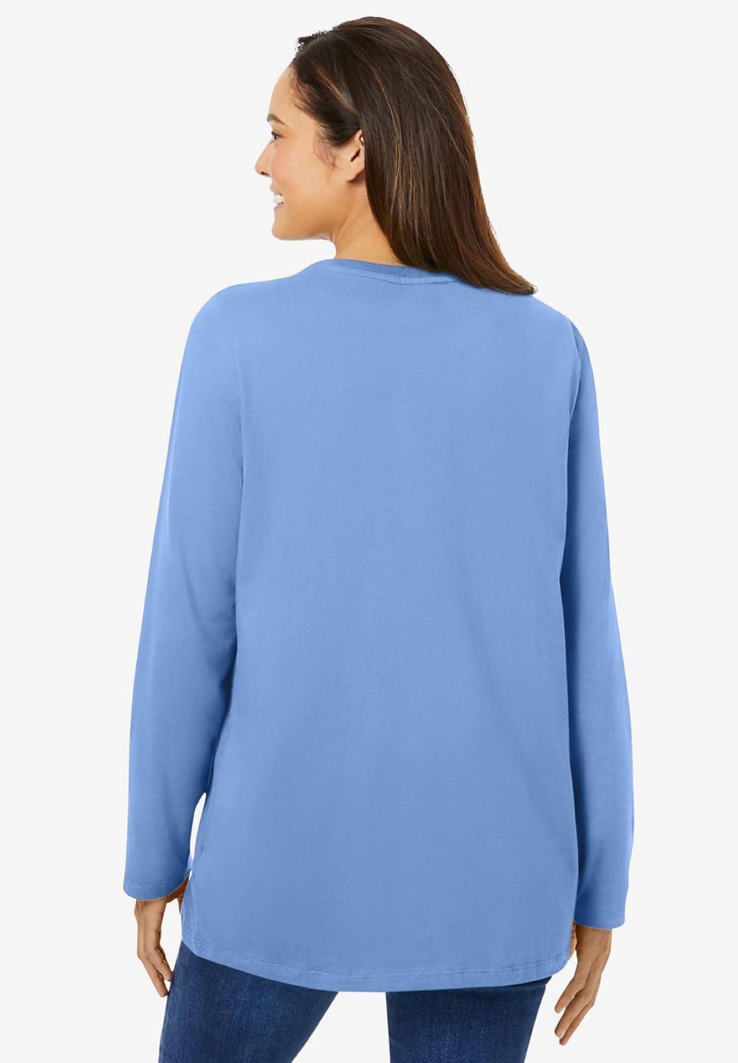 imageWoman Within Plus Size Perfect LongSleeve Crewneck Tee Petite AvailableFrench Blue