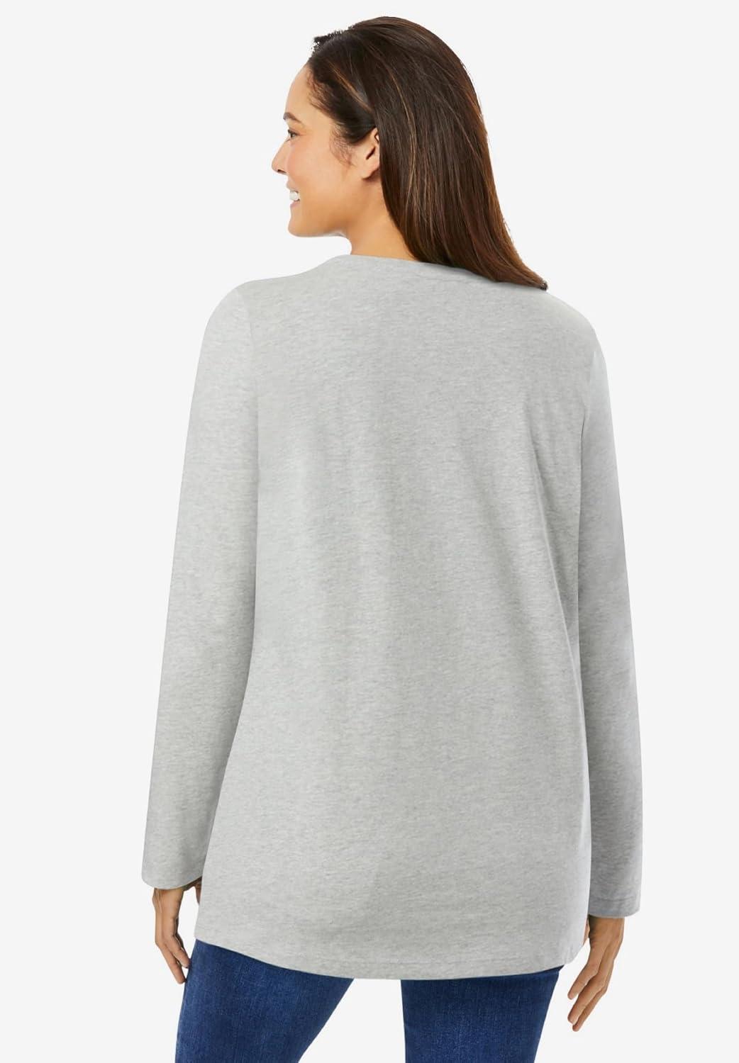 imageWoman Within Plus Size Perfect LongSleeve Crewneck Tee Petite AvailableHeather Grey