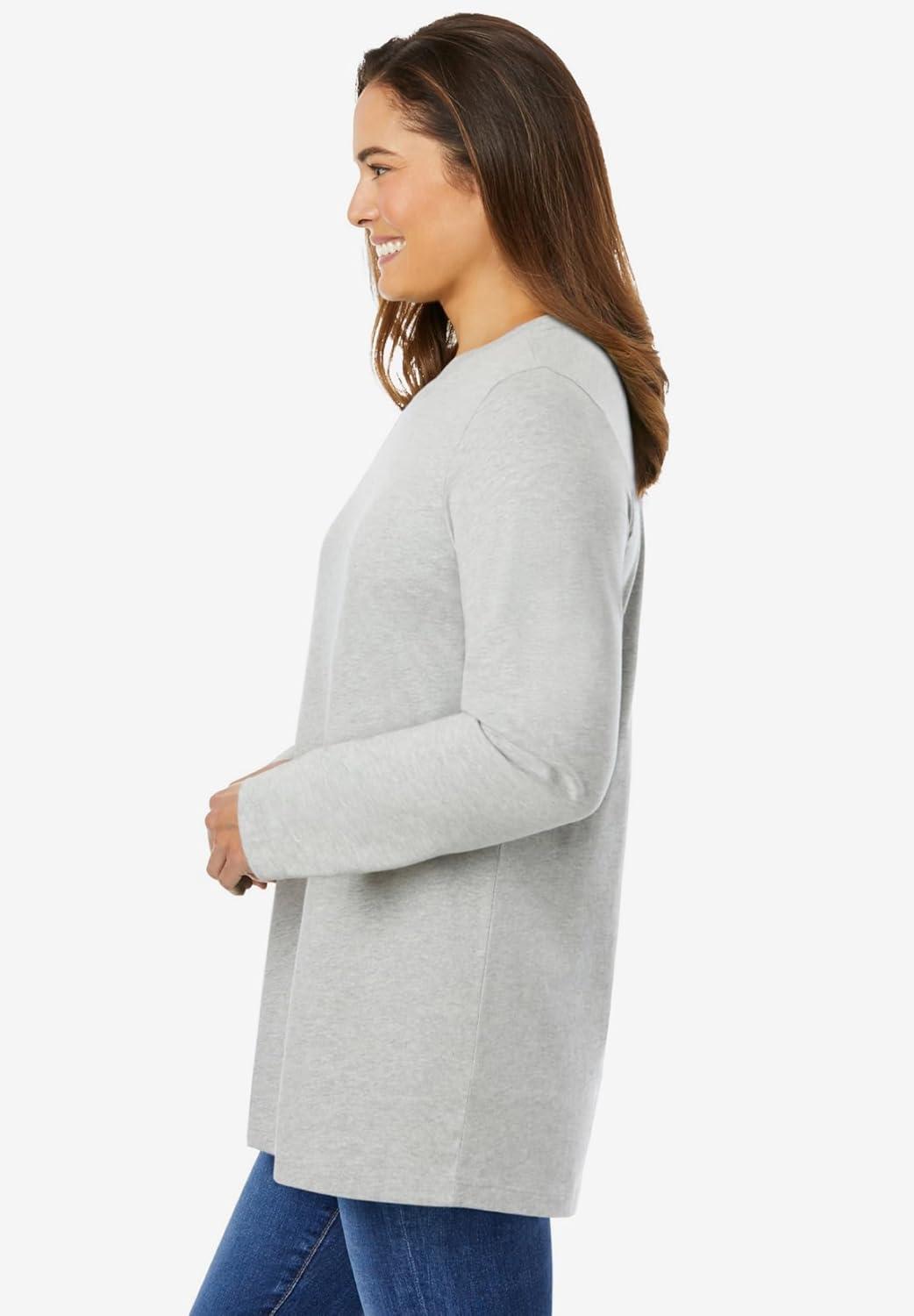 imageWoman Within Plus Size Perfect LongSleeve Crewneck Tee Petite AvailableHeather Grey