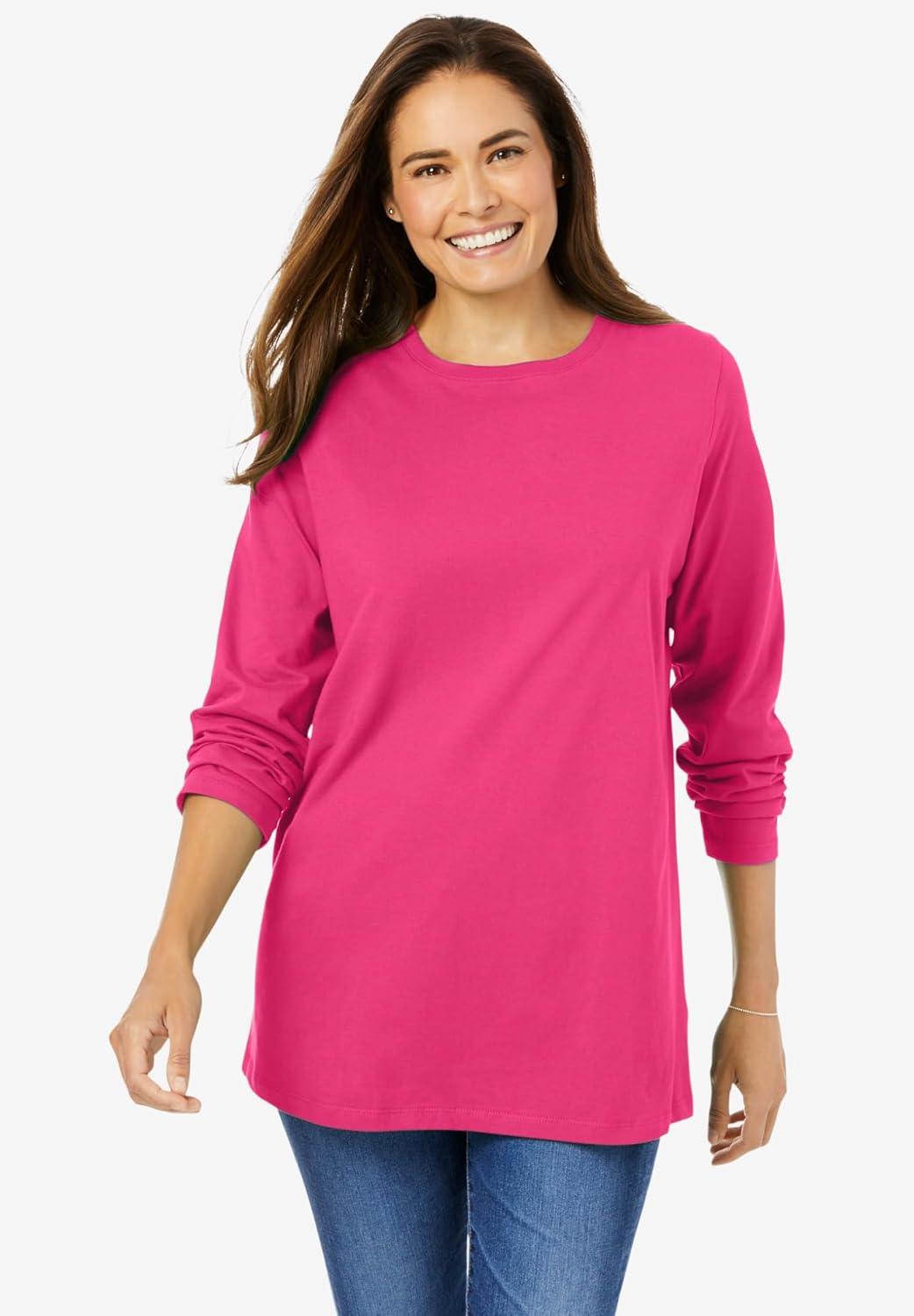 imageWoman Within Plus Size Perfect LongSleeve Crewneck Tee Petite AvailablePink