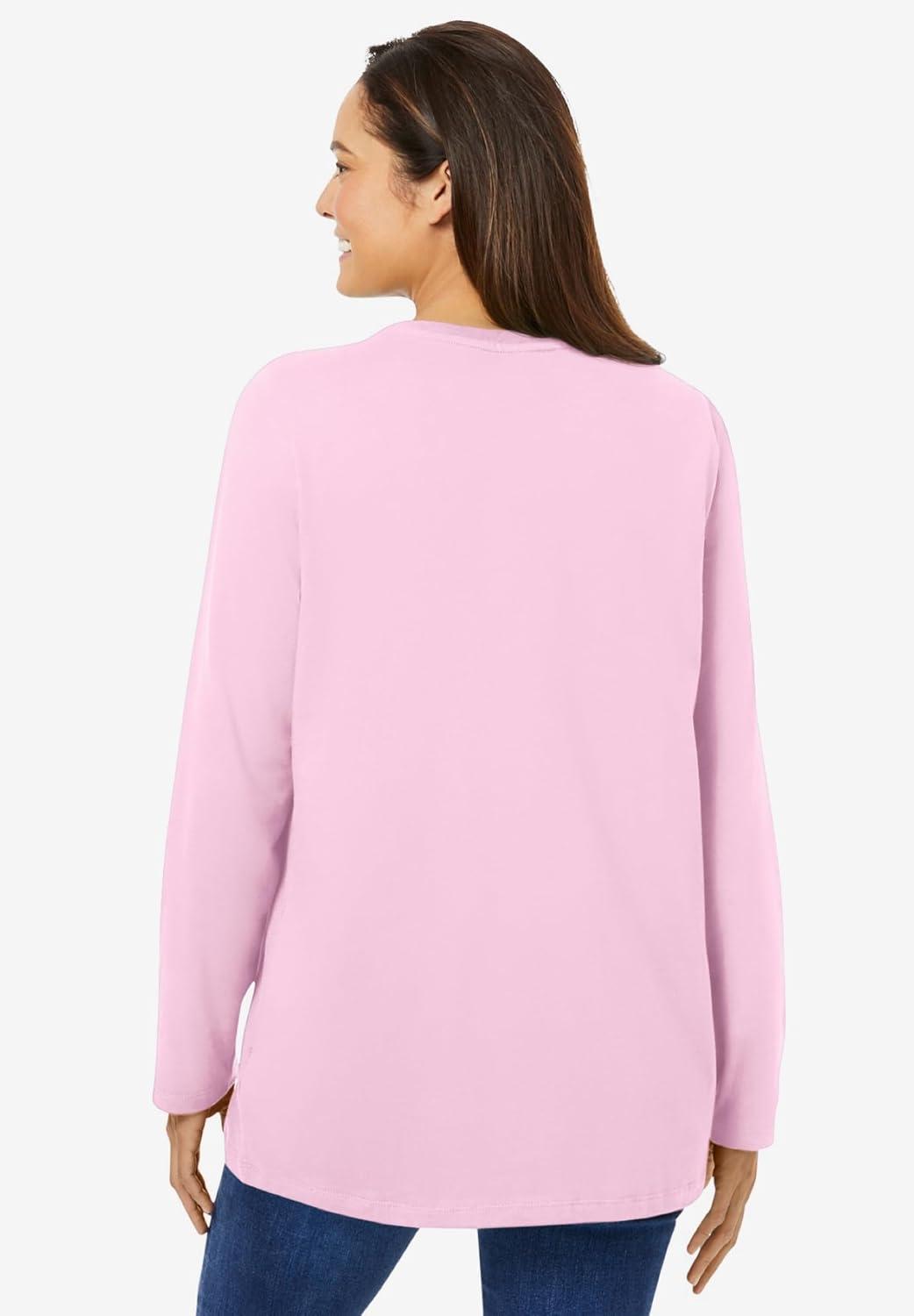 imageWoman Within Plus Size Perfect LongSleeve Crewneck Tee Petite AvailablePink