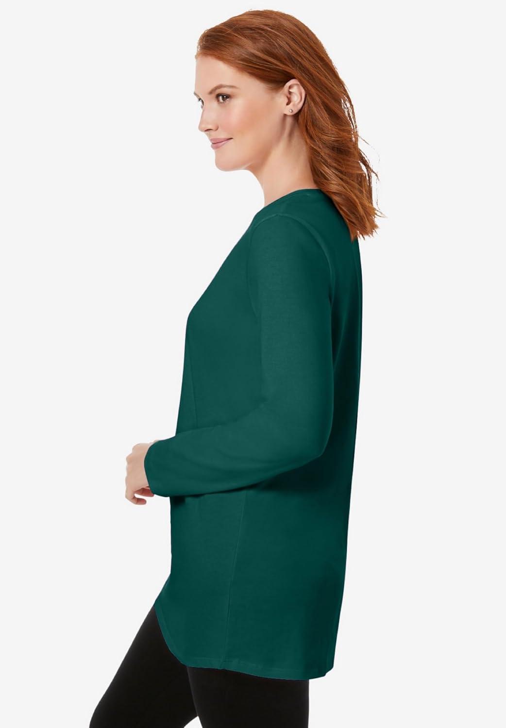 imageWoman Within Plus Size Perfect LongSleeve Crewneck TunicEmerald Green