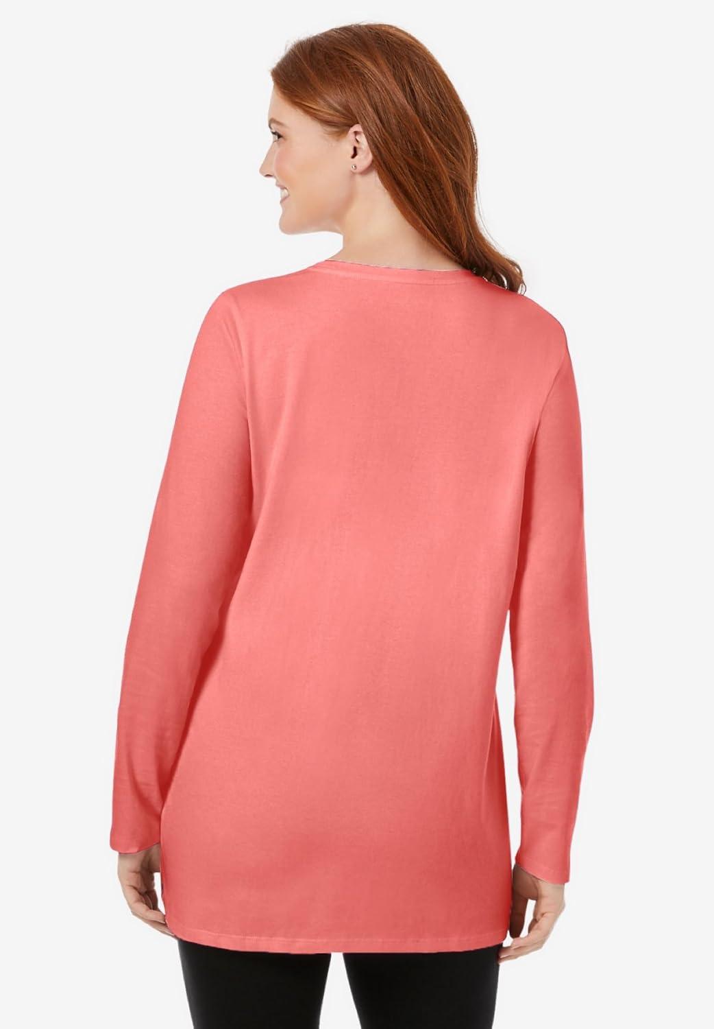 imageWoman Within Plus Size Perfect LongSleeve Crewneck TunicSweet Coral