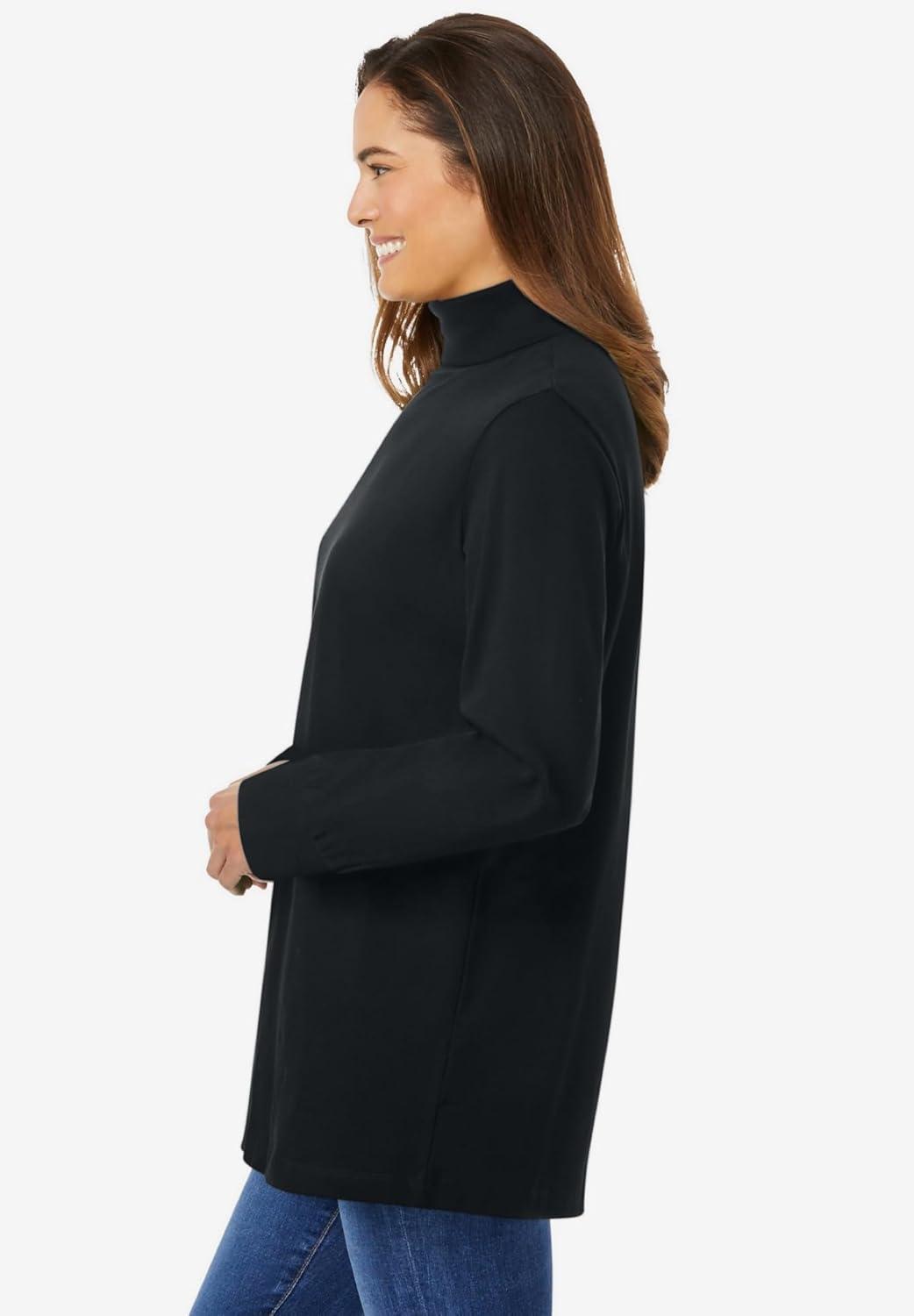 imageWoman Within Plus Size Perfect LongSleeve Turtleneck Tee Petite AvailableBlack
