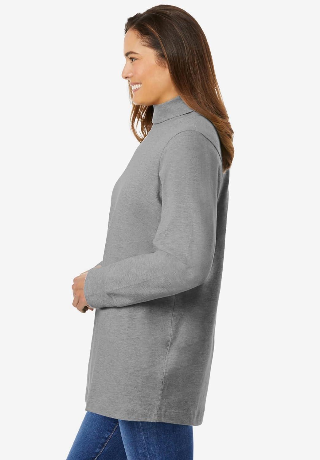 imageWoman Within Plus Size Perfect LongSleeve Turtleneck Tee Petite AvailableClassic Medium Heather Grey