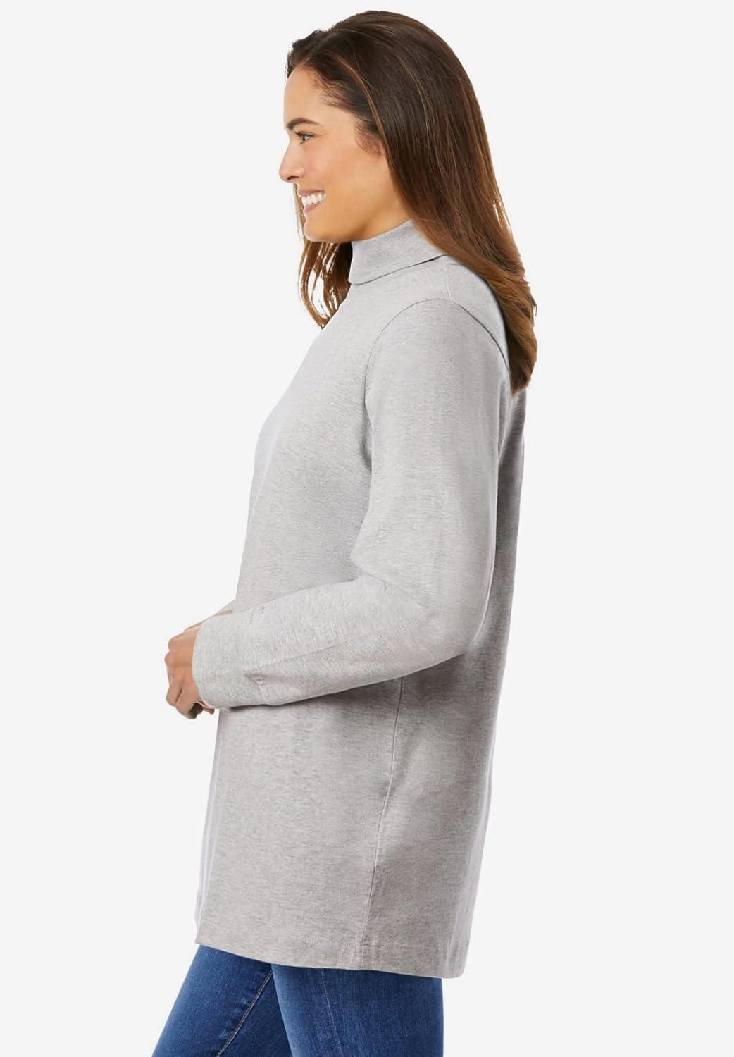 imageWoman Within Plus Size Perfect LongSleeve Turtleneck Tee Petite AvailableHeather Grey