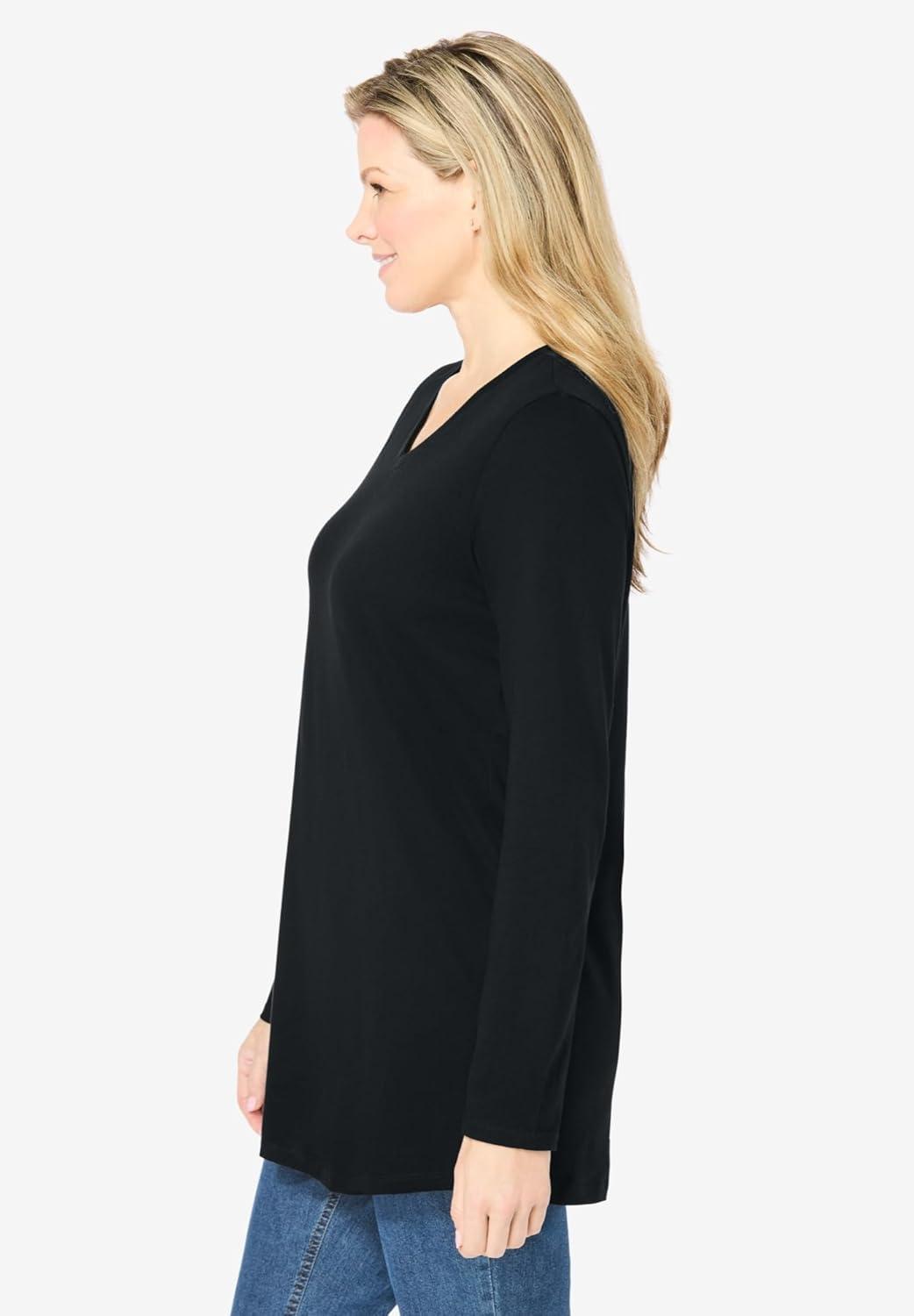 imageWoman Within Plus Size Perfect LongSleeve VNeck TunicBlack