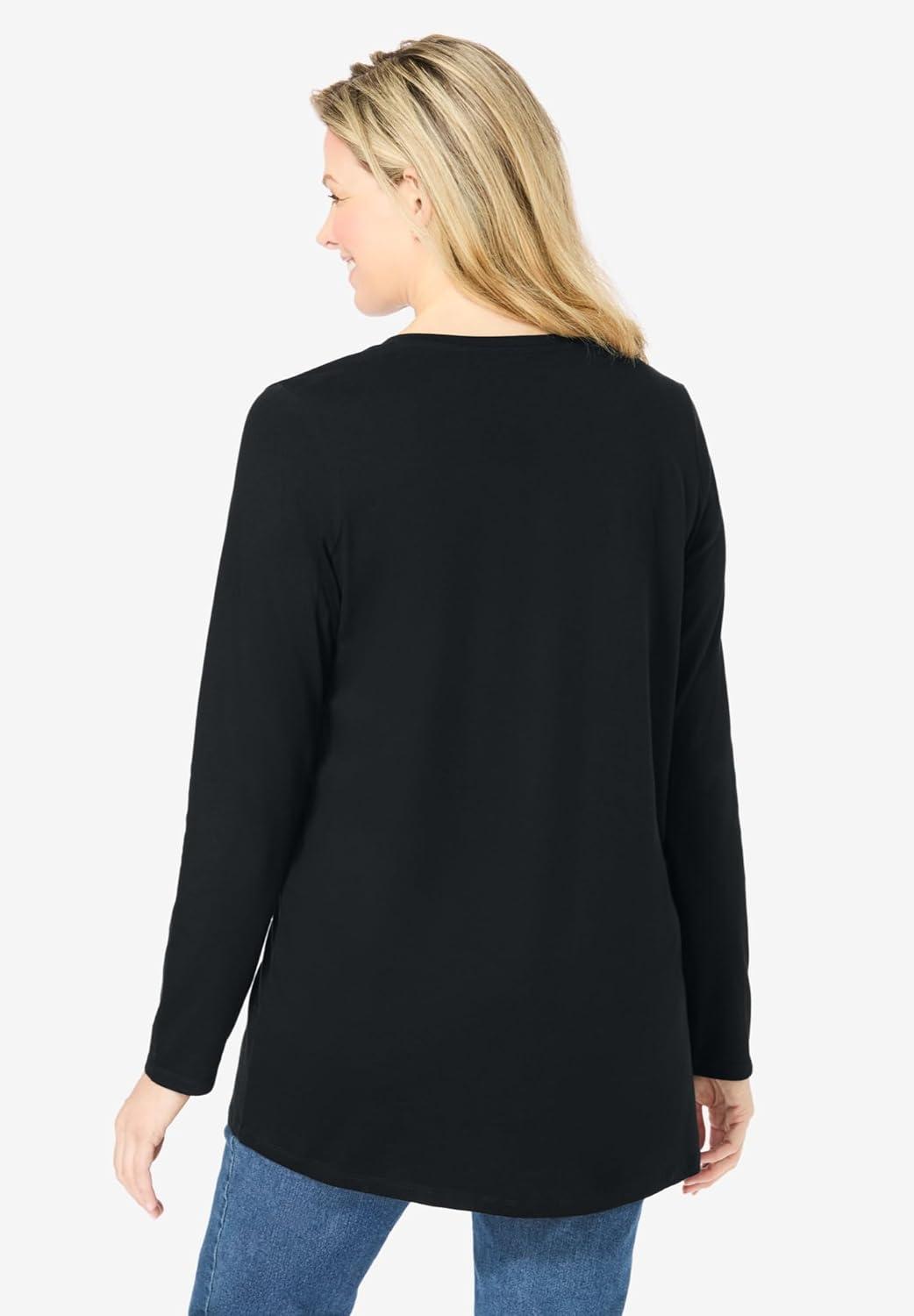 imageWoman Within Plus Size Perfect LongSleeve VNeck TunicBlack