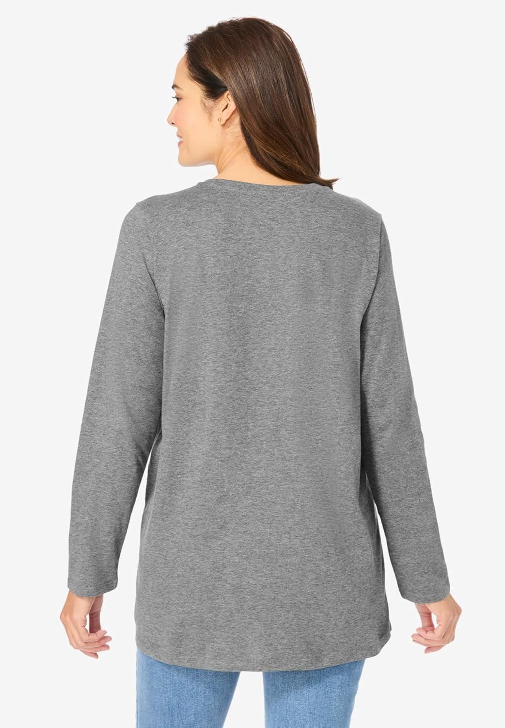 imageWoman Within Plus Size Perfect LongSleeve VNeck TunicClassic Medium Heather Grey