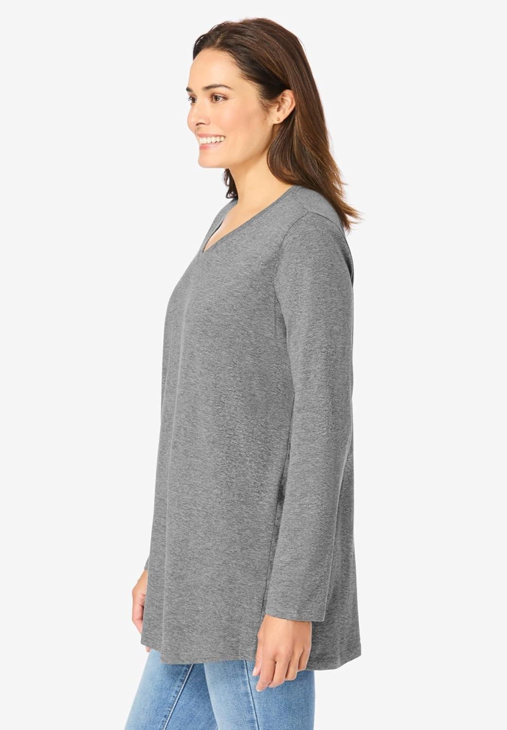 imageWoman Within Plus Size Perfect LongSleeve VNeck TunicClassic Medium Heather Grey